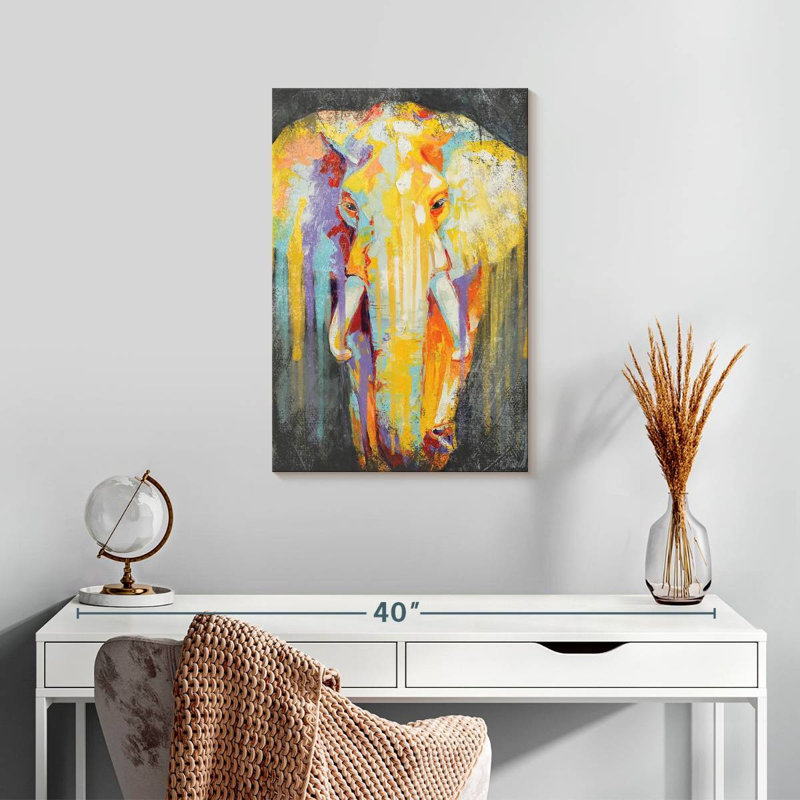 Peinture à gouttes d'éléphant Brampt, H 24 po x l 16 po