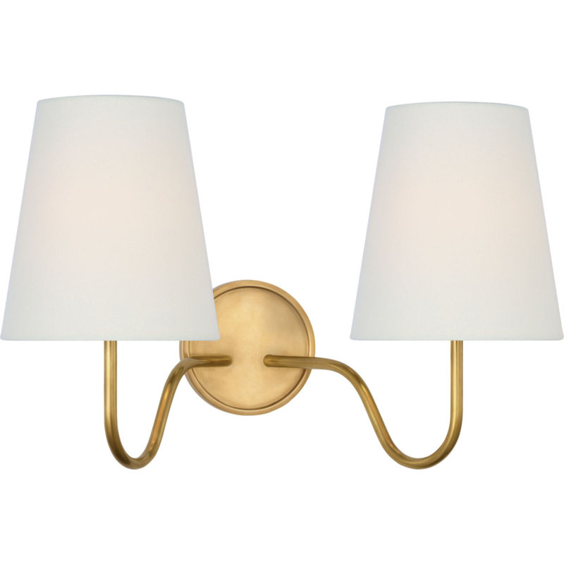Lyndsie 11" Double Sconce with Linen Shades, Hand-Rubbed Antique Brass