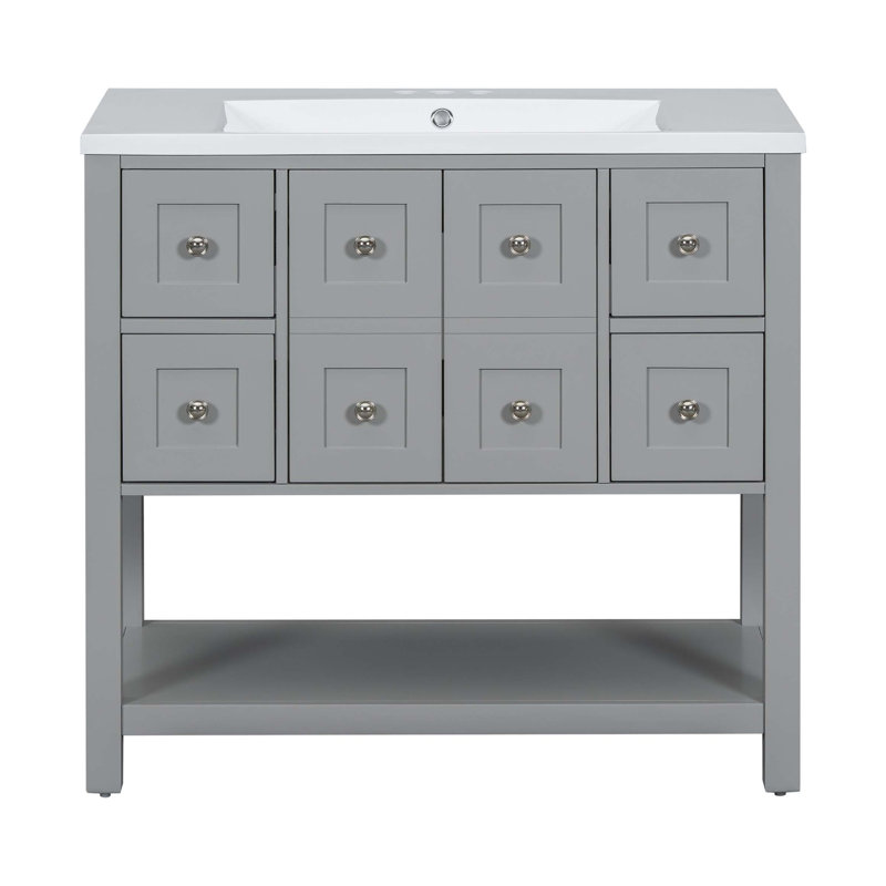 Meuble-lavabo simple 36 po avec plateau en résine Tayshawn, Gris