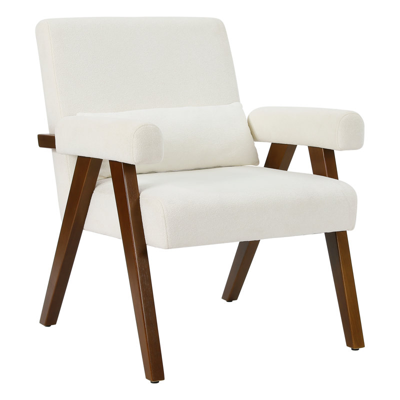 Fauteuil d'appoint Classic, Laine d'agneau beige, Noyer