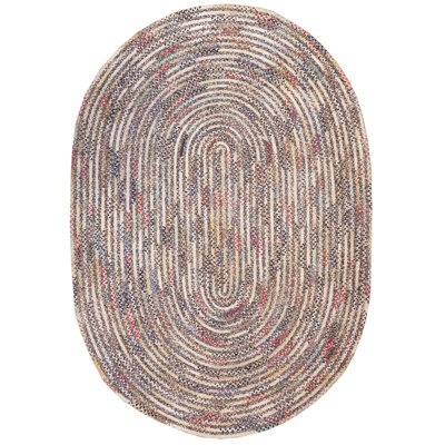 Tapis ovale tressé antique clair et coloré