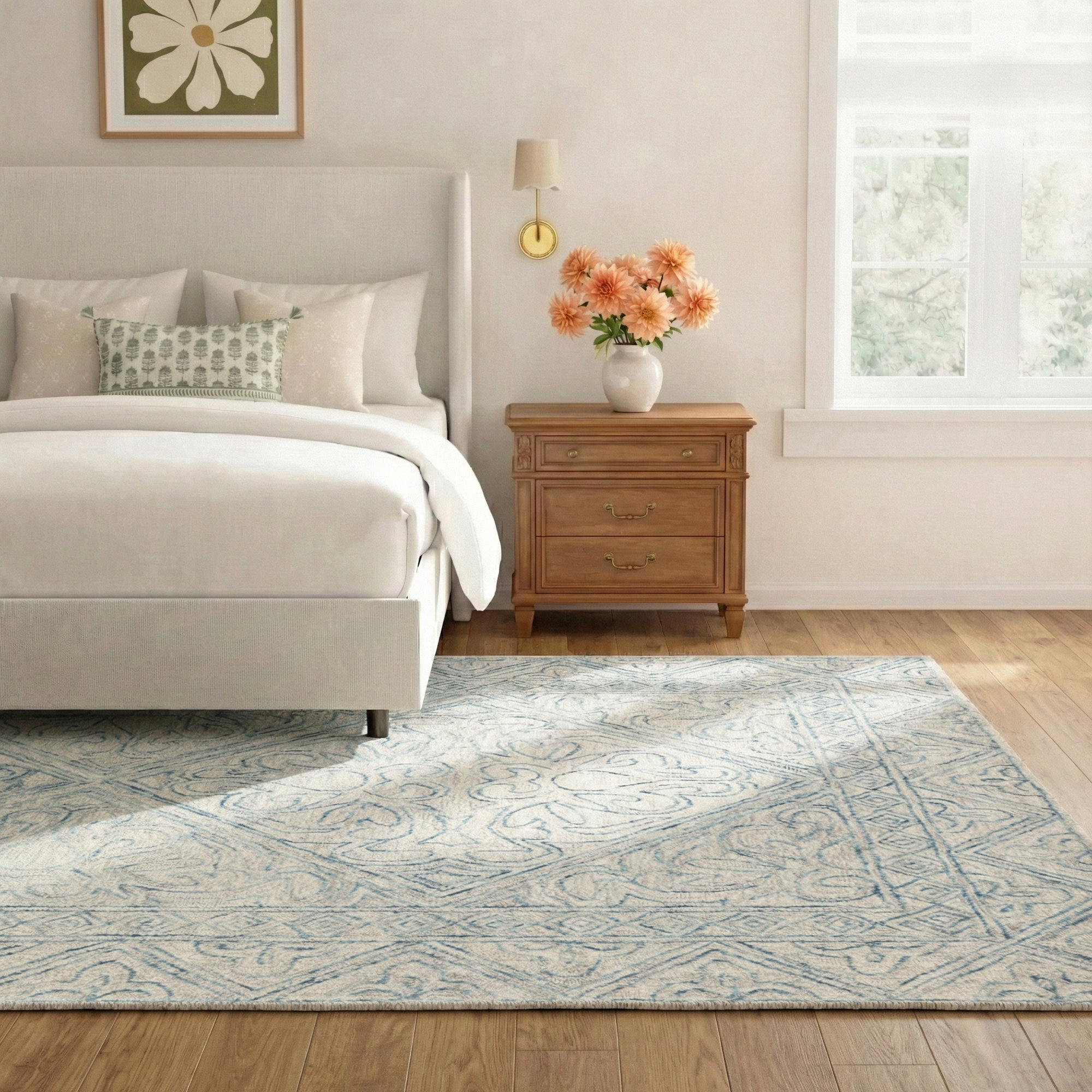 Brandon Handmade Wool Blue/Beige Rug, Rectangle 9' x 12'
