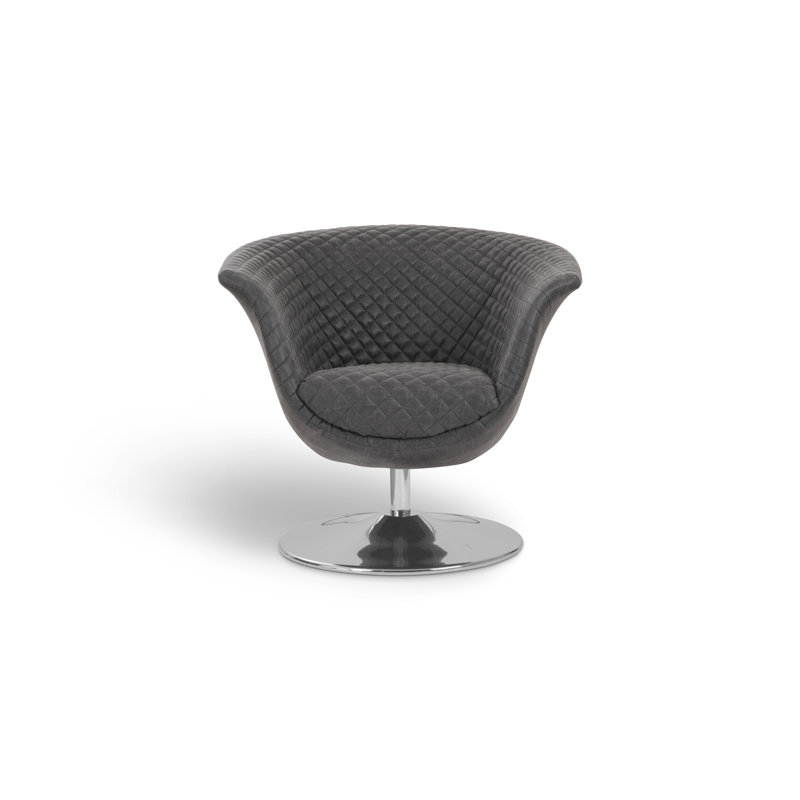 34" W Swivel Barrel Chair, Vintage Dark Gray Polyester Blend