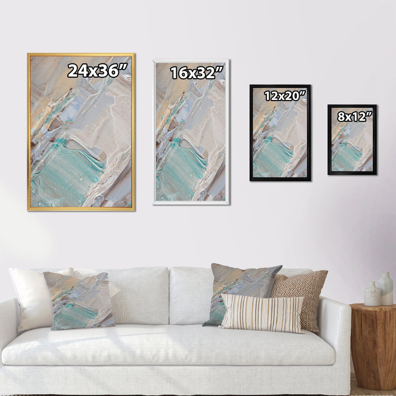 Artistic Beige Light Blue Strokes - Art sur toile moderne et contemporain, H 32 po x l 16 po x P 1 po