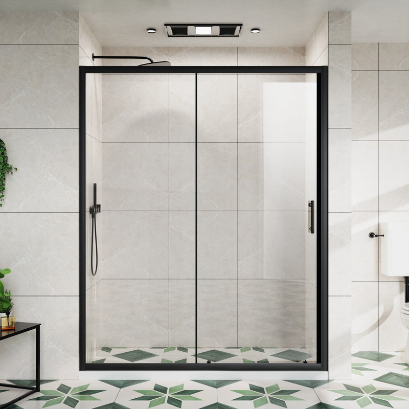 60.In W X 72.In H Single Sliding Framed Shower Door with 1/5 inch Clear Tempered Glass