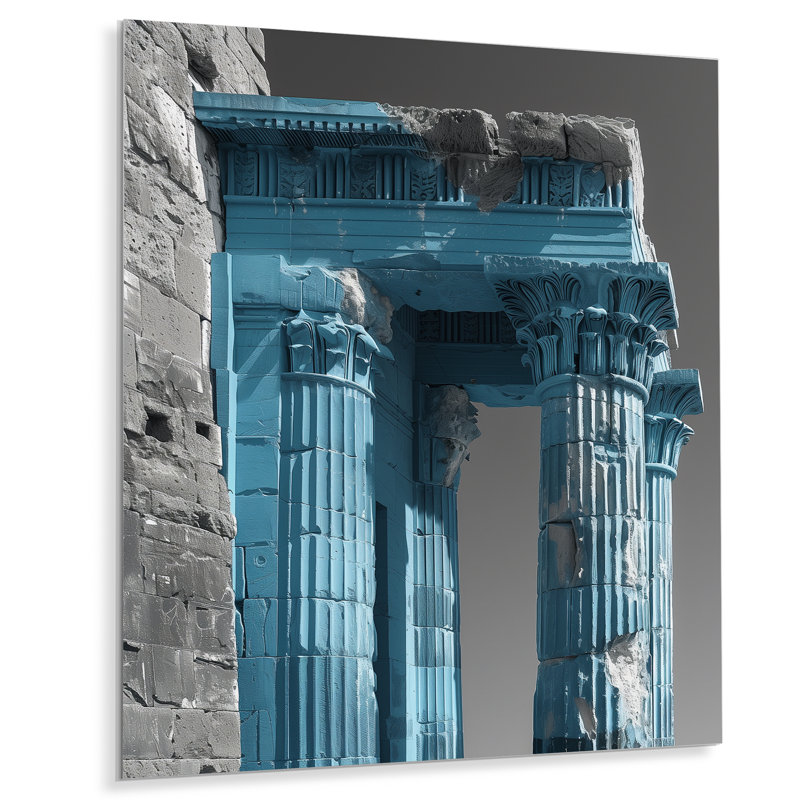 Bleu, gris, intemporel, trésor romain - Monument, art mural, salon, Cadre simple blanc, H 24 po x l 32 po