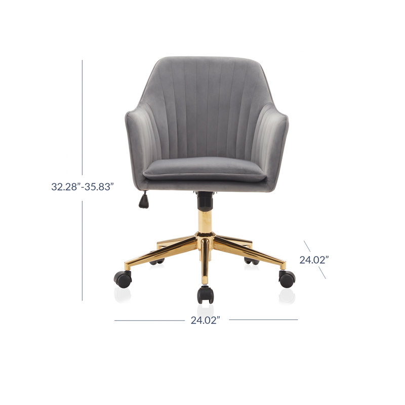 Chaise de travail en velours Eramus, Or, Gris