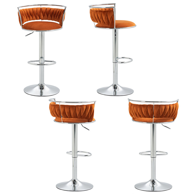 Christal Height Adjustable Swivel Bar Stool, Orange, Silver