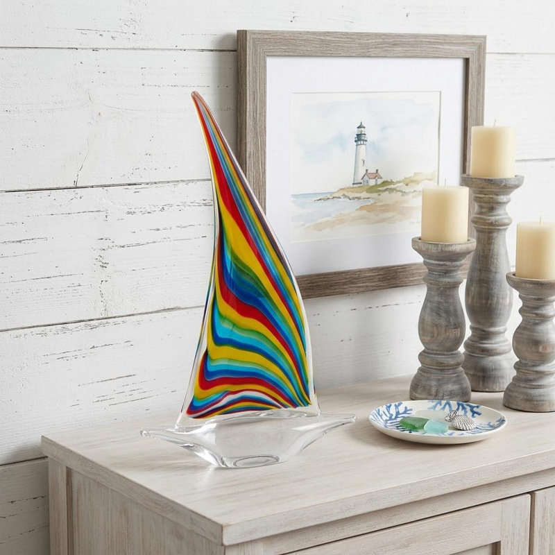 Murano Style Art Glass 13" Rainbow Sailboat