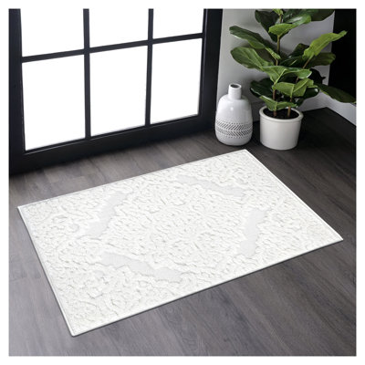 Step Collection High-Low Medallion Cream Area Rug - Modern Geometric Non-Shedding Carpet for Living Room, Bedroom & Kitchen
