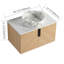 Meuble-lavabo de salle de bain de 76 cm avec lavabo en céramique décorative, dalle en pierre artificielle et charnières à fermeture amortie, finition blanche.