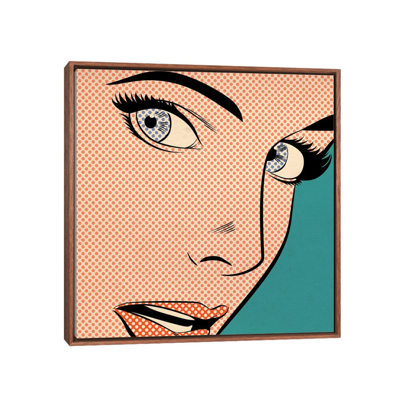 Popart Woman by Joseph McDermott - Print on Canvas, 93.98 cm H x 93.98 cm W, Classic Brown Wood Framed
