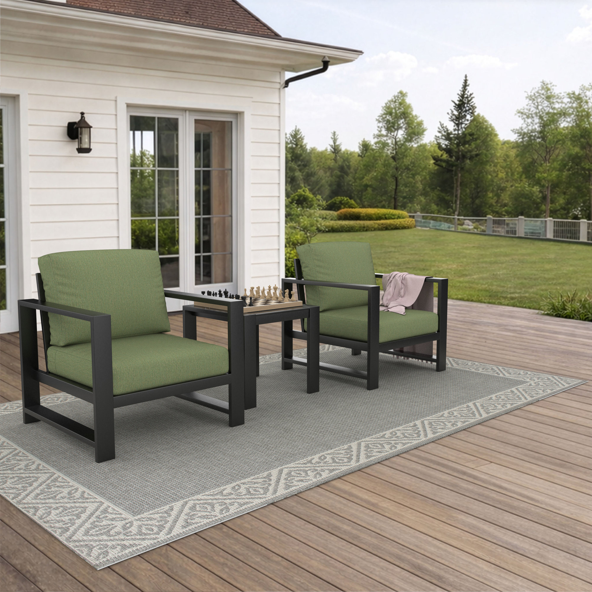 Dulcie 5 Person Seating Set with Sunbrella Cushions, Green