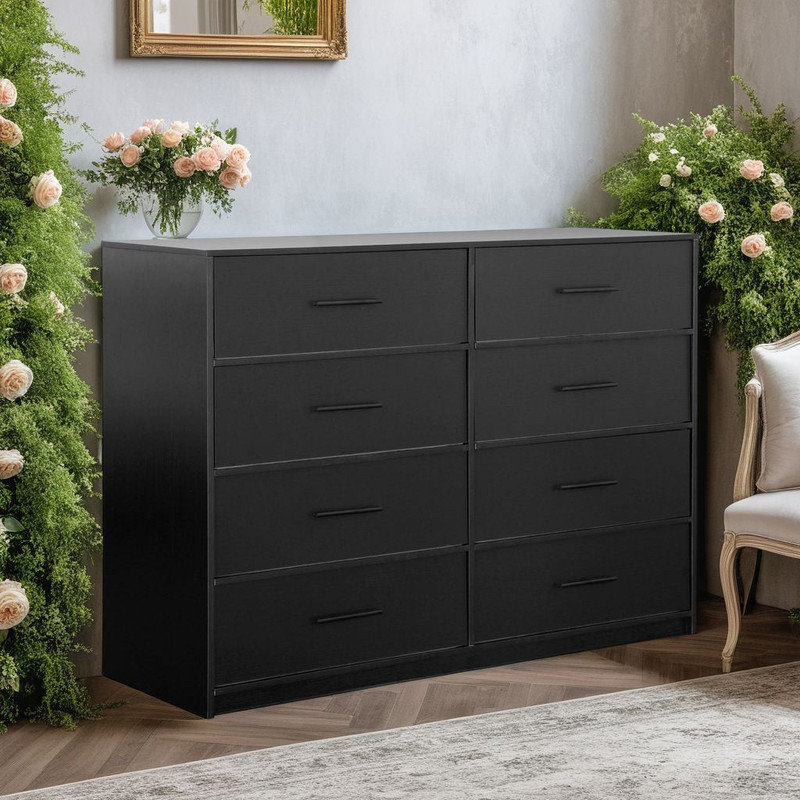 Armoire de rangement moderne à 8 tiroirs, Noir