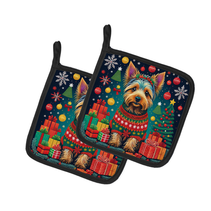 Paire de porte-casseroles de Noël terrier australien
