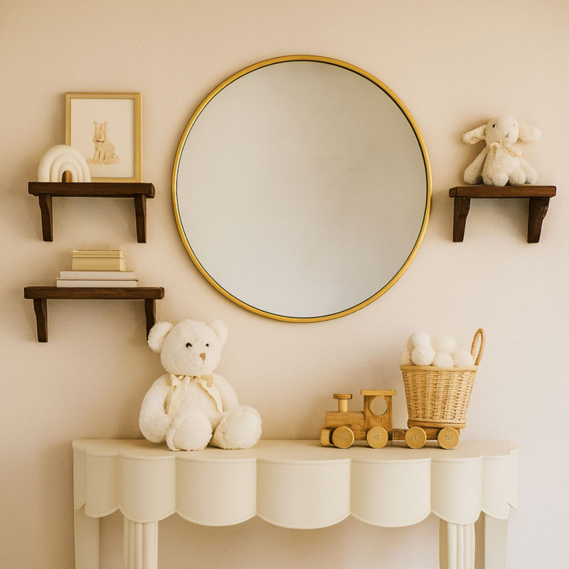  Korra Round Gold Mirror 30 inch, Brushed Brass Circle Mirror for Wall, Gold Wall Mirror for Bathroom Vanity,Bedroom & Entryway