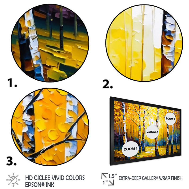 Golden Birch Woods I - reproduction sur toile, H 30 po x l 40 po x P 1,5 po, Cadre noir