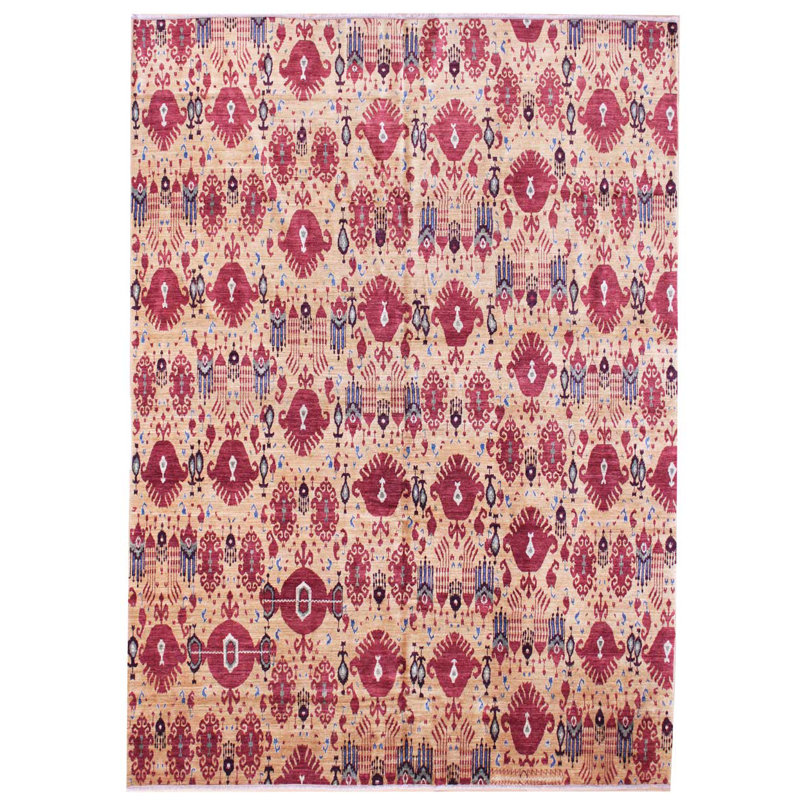 Tapis unique rouge / beige 7 pi 11 po x 9 pi 10 po