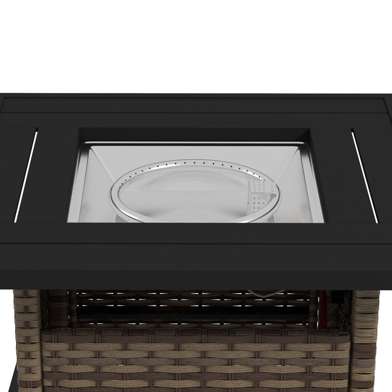 Bayala Rectangle Steel Propane Smokeless Fire Pit Table with Hidden Fuel Tank, Brown