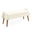 Banc de salon moderne, fabriqué en tissu bouclé, avec coussin moelleux, accoudoirs géométriques irréguliers et pieds en bois de caoutchouc, convient aux salons, aux chambres et aux entrées-127997848
