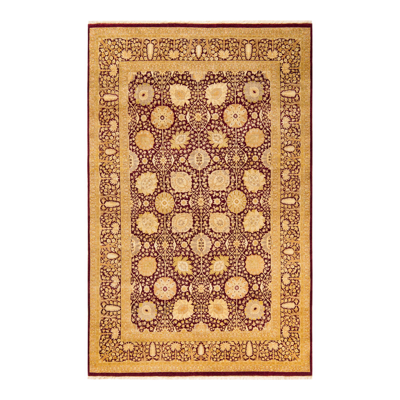 Tapis traditionnel bourgogne / caramel noué à la main de conception unique 5 pi 10 po x 9 pi 4 po Keller