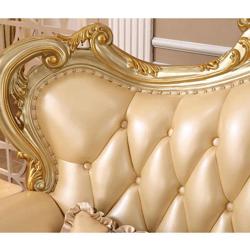 European-style Solid Wood Carved Leather Chair Leather Armchair