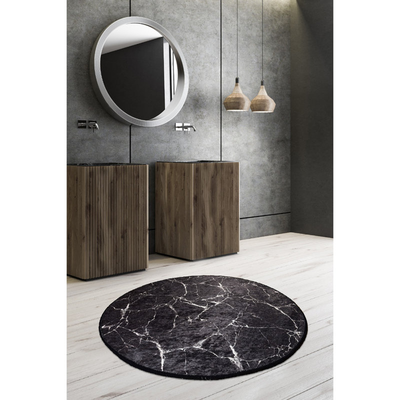Tapis de bain antibactérien 100% polyester d'un diamètre de 55,1 pouces | Dessous antidérapant, hauteur des poils: 0,4 pouce, 700 grammes par mètre carré | Lavable à la machine, durable et élégant pour la sécurité et le confort de la salle de bain