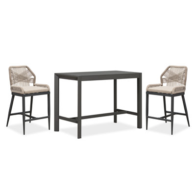 2-Person Rectangular Metal Patio Dining Table With Counter Bar Stools