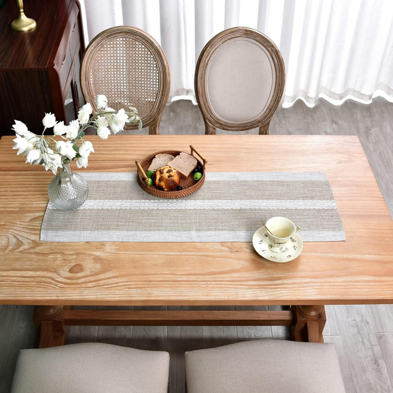 Chemin de table tressé à rayures et à broderie rustique pour décorations, Brun, L 13 po x L 36 po