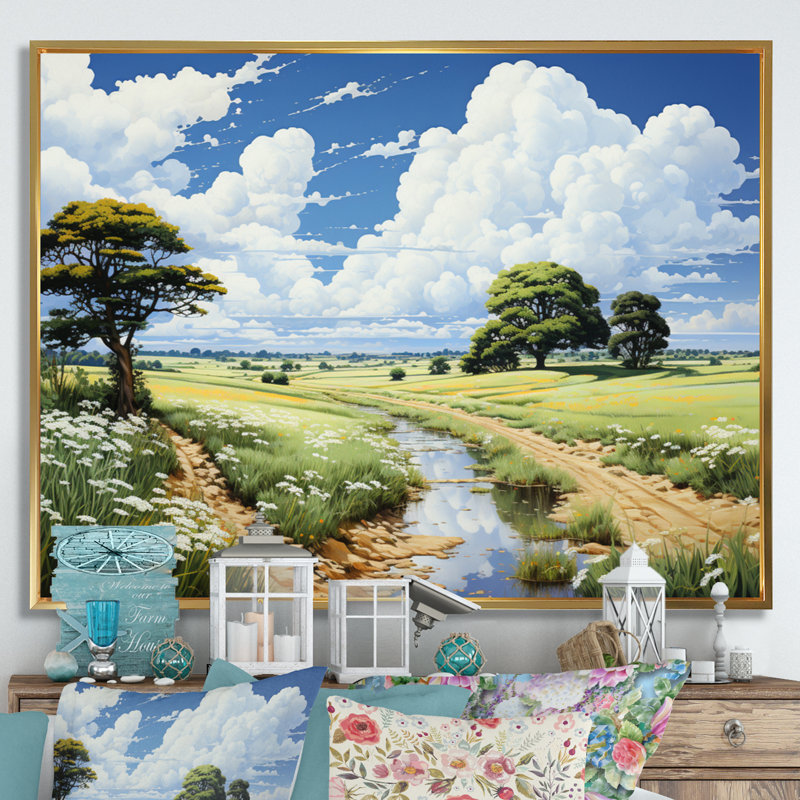 «Clouds Whispering Clouds Pastoral I», reproduction d'art sur toile, Cadre naturel flottant, H 34 po x l 44 po x P 1,5 po