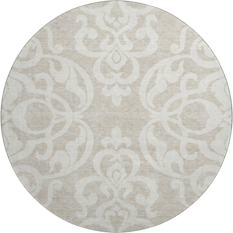 Premium Machine Washable Prisco Beige Rug, Round 8'