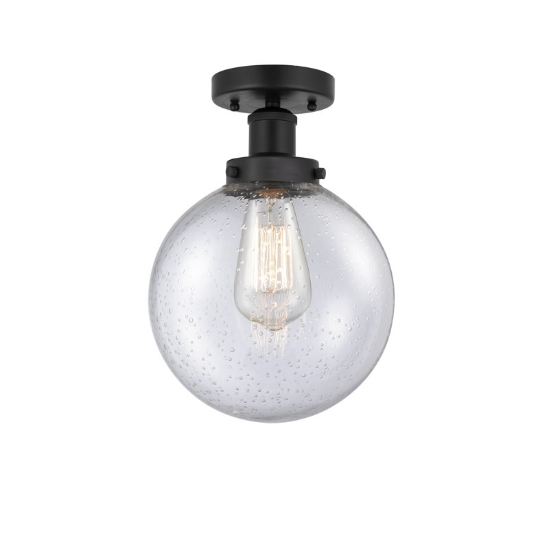 Alphonsa Glass Semi Flush Mount, Matte Black, Seedy
