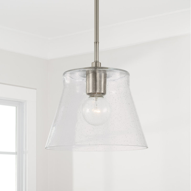 Brushed Nickel Clear Seeded Glass Drum Pendant Light