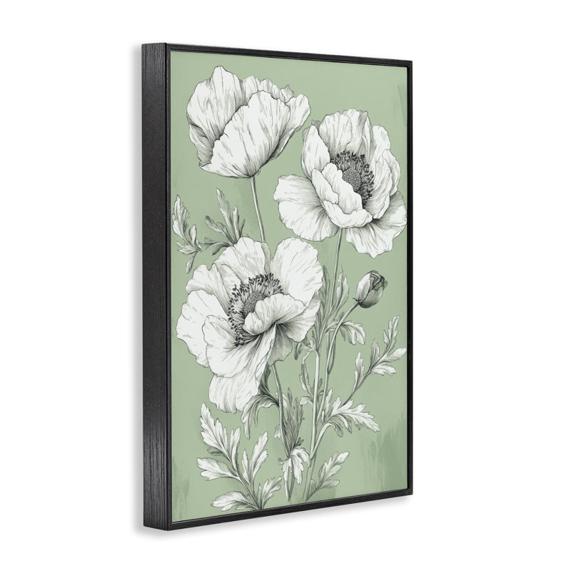 Estampe numérique classique à motif de coquelicots verts, design par Petal Prints Design, H 30 po x l 20 po