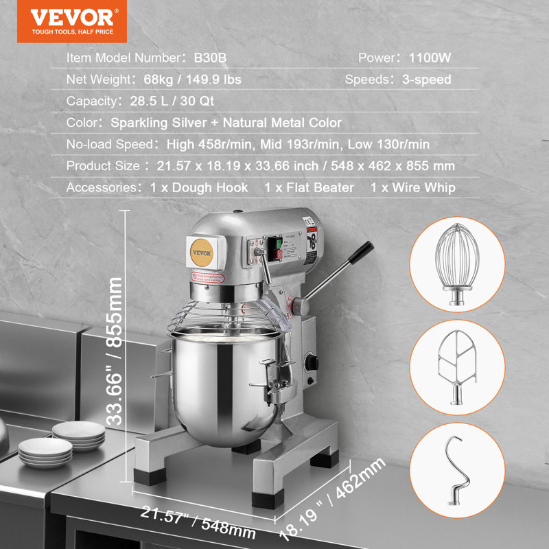 Accessoire de mélangeur batteur sur socle VEVOR 30 Quarts