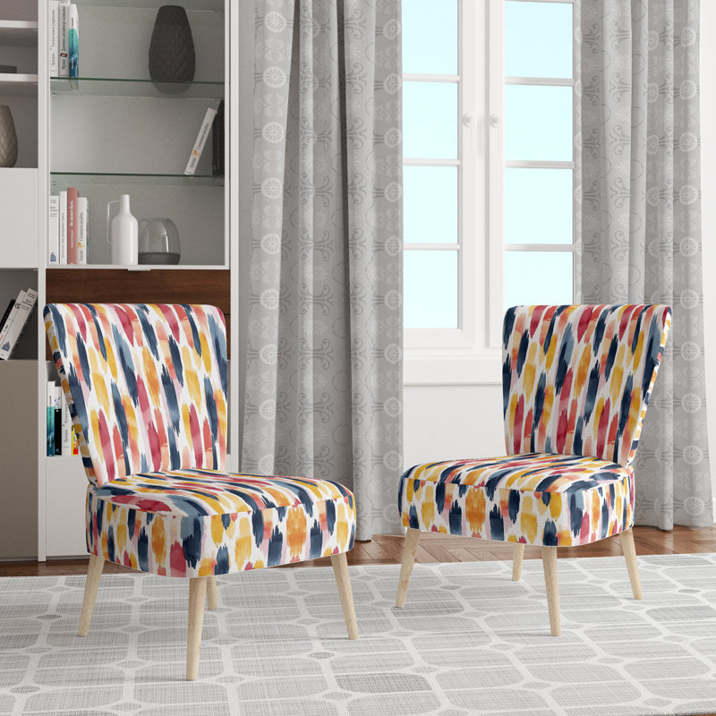 Chaise d'appoint Coastal - Chaise d'appoint noire et rouge Ikat Drift, Chaise d'appoint sans accoudoirs