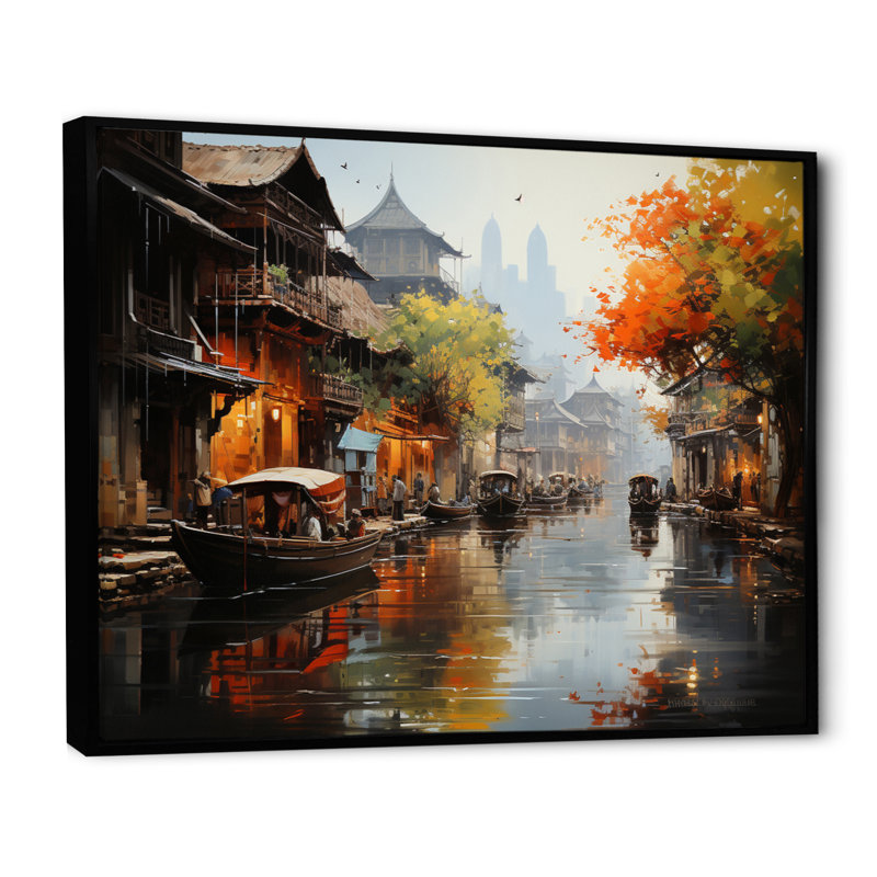 Rythmes du marché flottant du Vietnam I, Cadre flottant noir, H 12 po x l 20 po x P 1 po