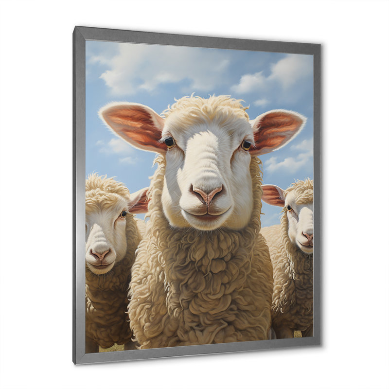 Sheep Family Selfie - Animaux, art mural, salon, H 32 po x l 16 po x P 1 po, Cadre photo argenté