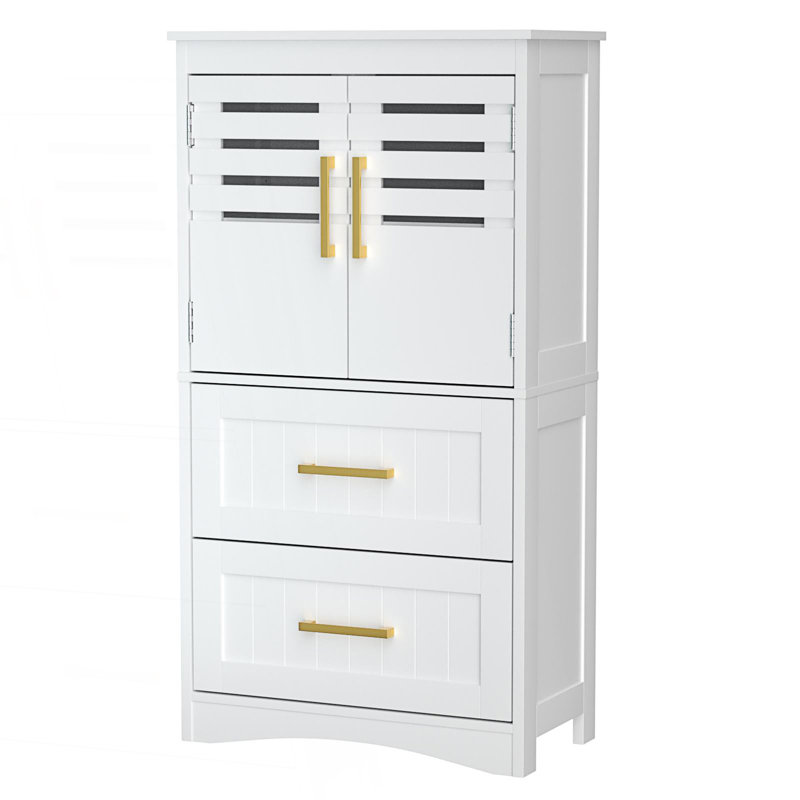 Armoire de rangement pour salle de bain, armoire de salle de bain autoportante avec 2 tiroirs et 2 portes, armoire d'appoint