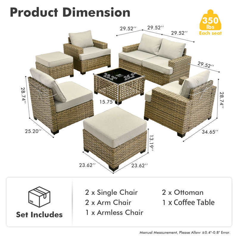 Ensemble de conversation en osier / rotin pour 5 personnes avec coussins Wahkon, Gris clair