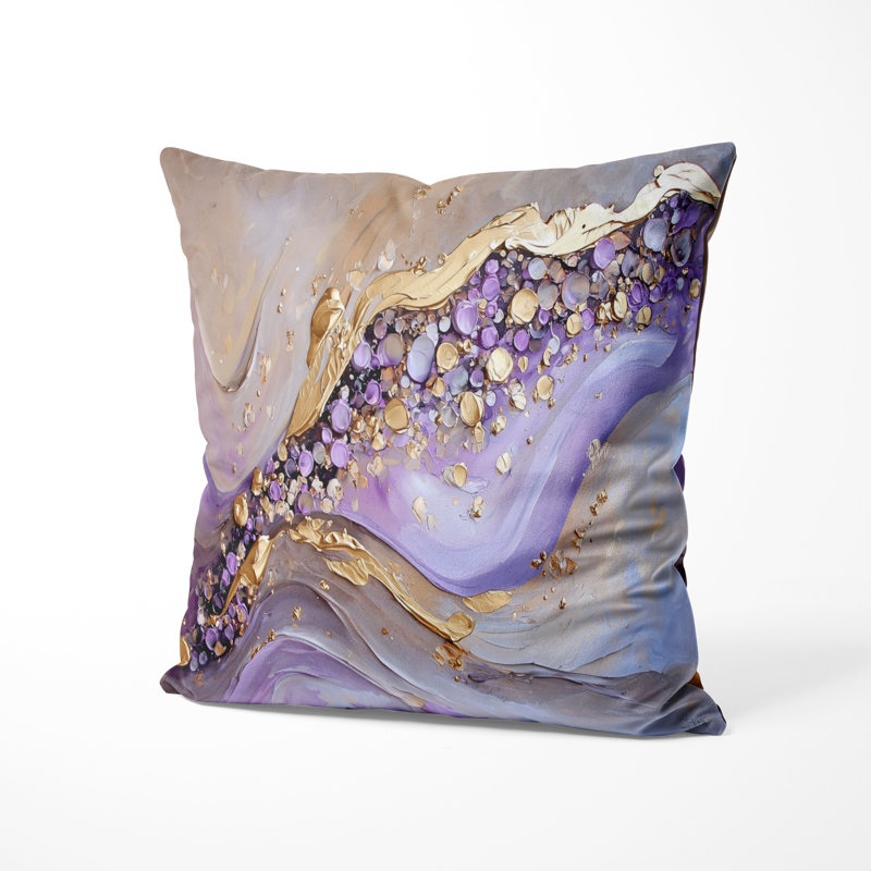 Coussin décoratif Paysages - Pierres géodes dorées et violettes Rivière II, H 20 po x l 20 po