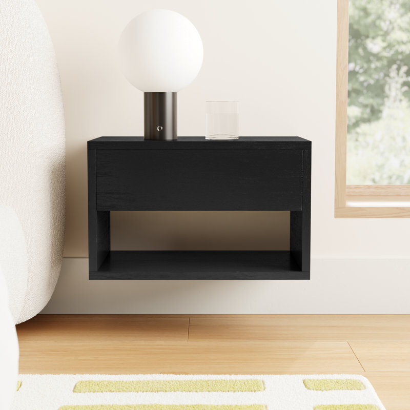 Reni 1 - Drawer Solid Wood Floating Nightstand, Black