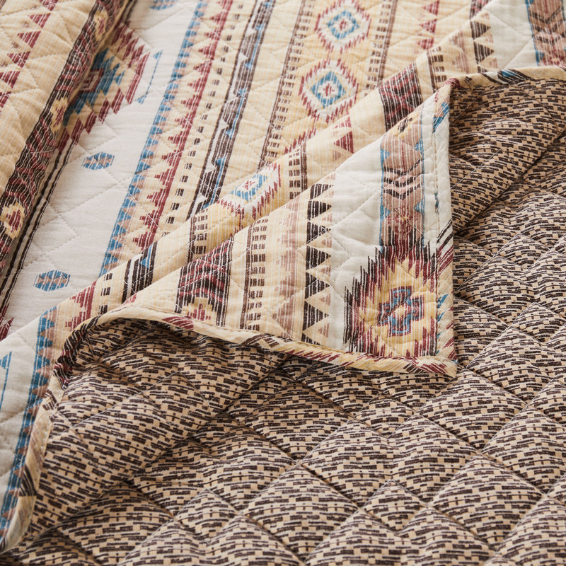 King Reversible Southwestern Microfiber Quilt Set in Brown