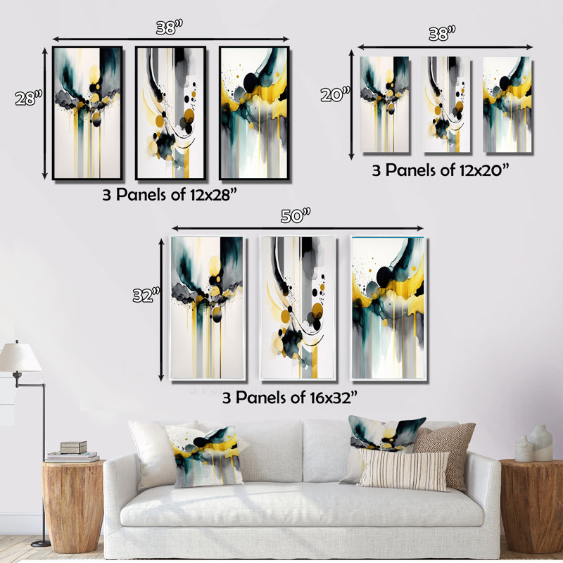 «Abstract Transitional Shapes I», 3 pièces sur toile, Toile tendue, H 20 po x l 36 po