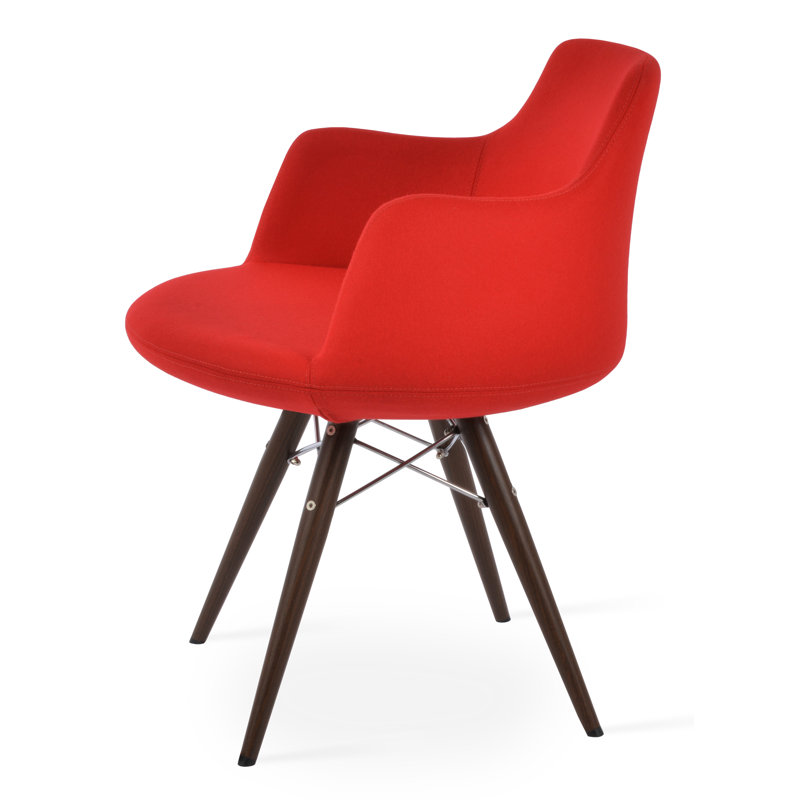 Fauteuil à dossier uni en laine Dervish, Bleu ciel, Noyer