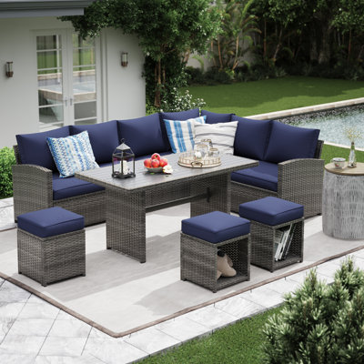 Atvars Wicker 8 - Person Outdoor Seating Group with Cushions