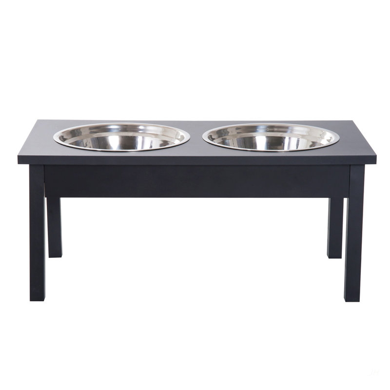 Support pour animal noir, support pour bols en bois pour chien