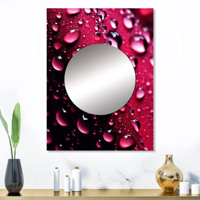 Rose rouge avec gouttes de pluie XVIIIe - miroir floral, miroir mural moderne unique, impression d'art en métal