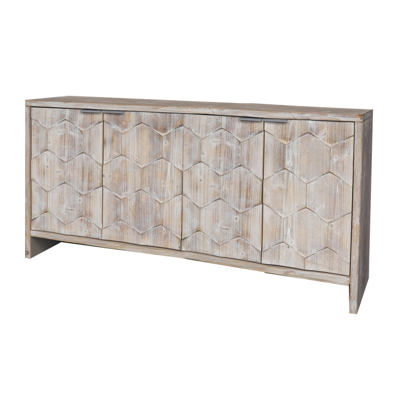 Buffet d'appoint 4 portes en bois Accent Bois naturel lavé, style artistique, rangement dans le vestibule