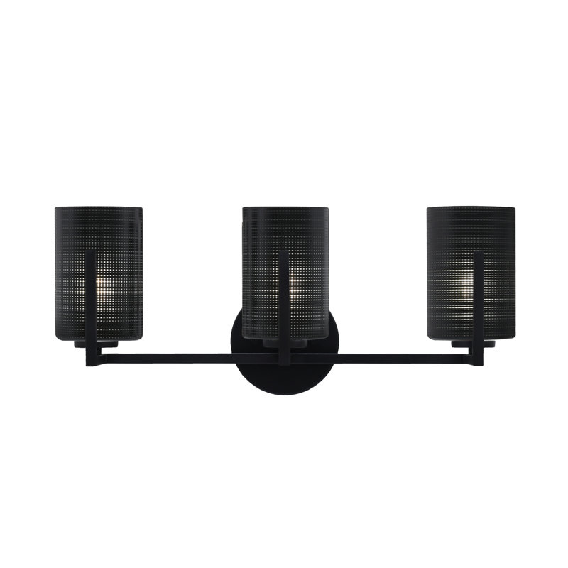 Dayberry 3 Light Bath Bar With 4" Glass, Matte Black, Onyx Gray Glass
